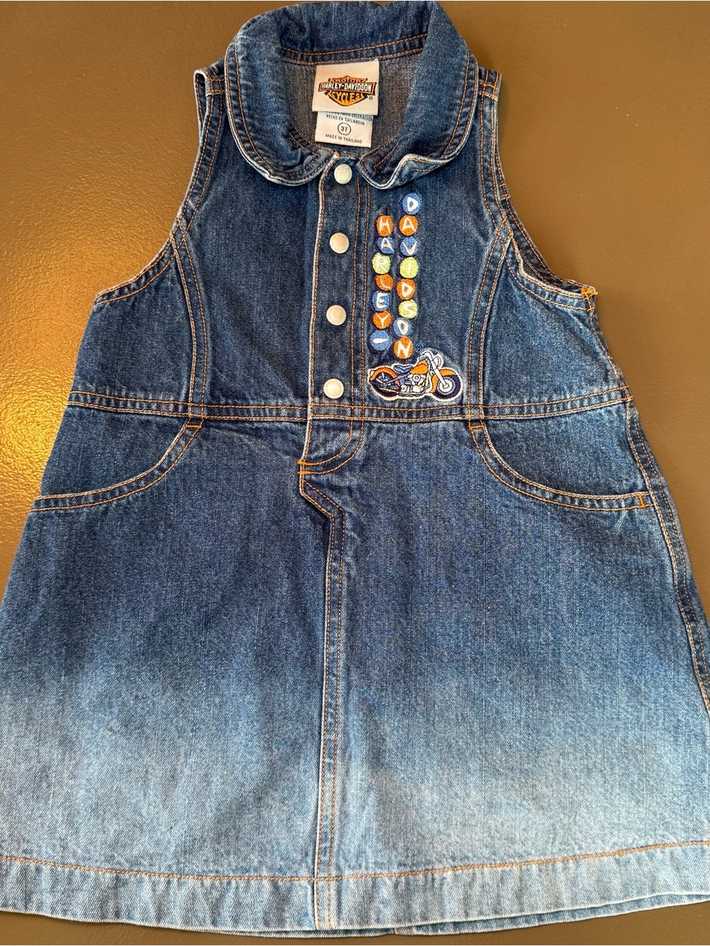 Kids Vintage Harley Davidson Blue Jean Sleeveless Embroidered Dress